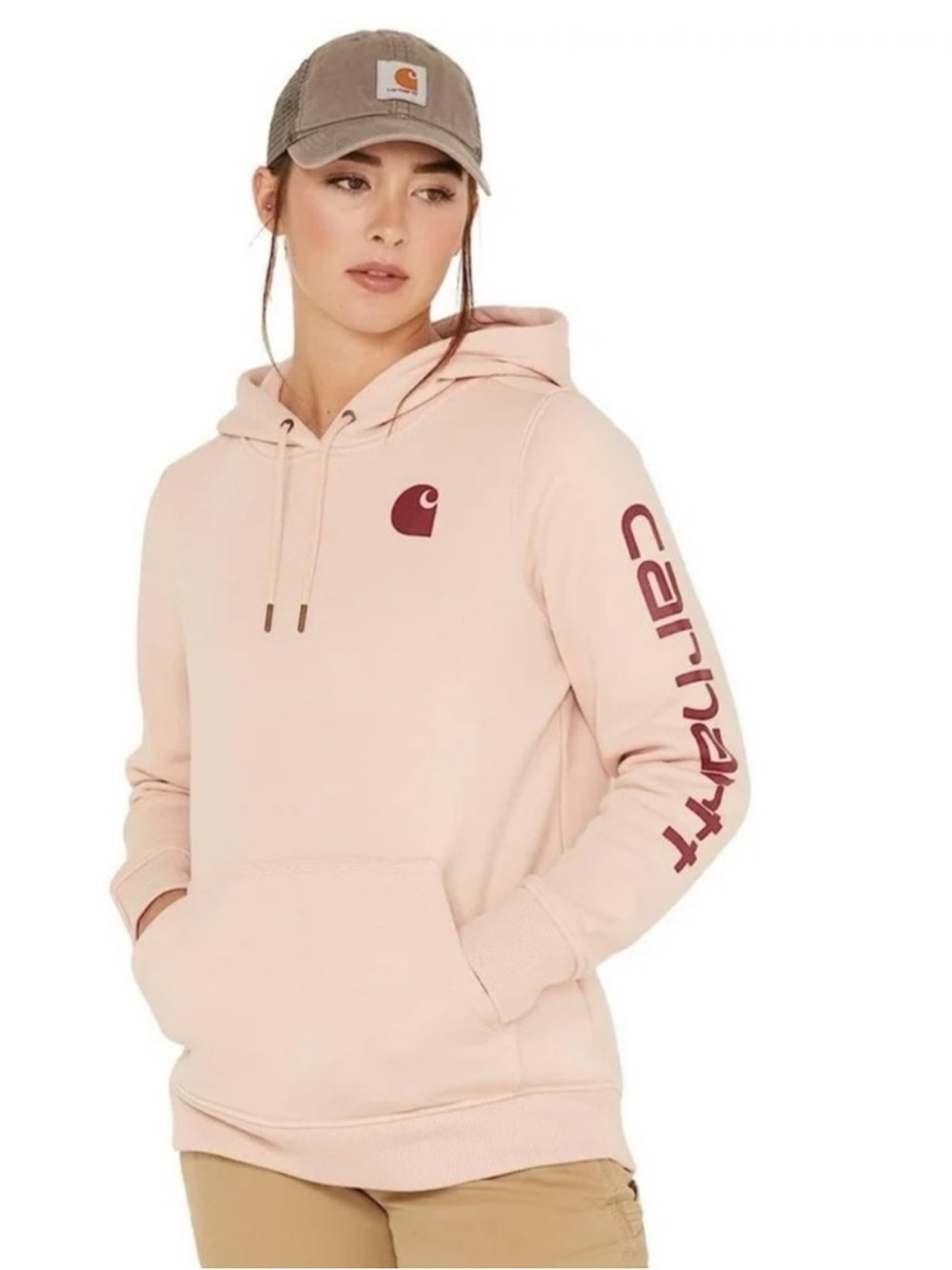 Carhartt Light Pink Hooded Sweatshirt large